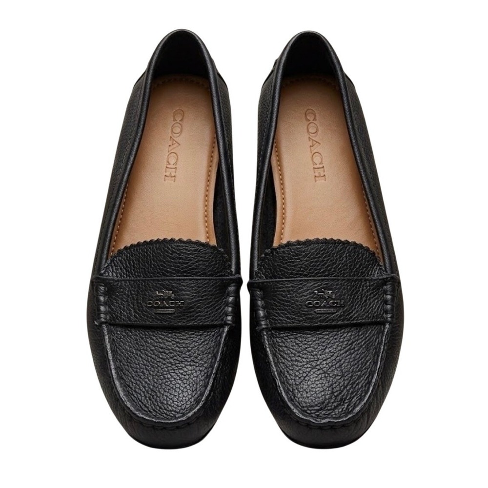 Coach Odette Black Pebbled Leather Loafers Penny Mocs Size 8B Excellent